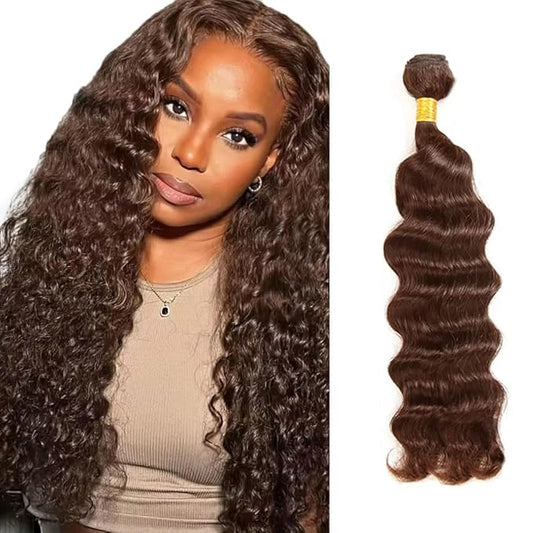Brown Bundles Human Hair Color 4 Deep Wave Bundles 26 Inch Niegmeag Brazilian Grade 8A Virgin Remy Hair Extensions Double Weft Chocolate Deep Wave Bundle