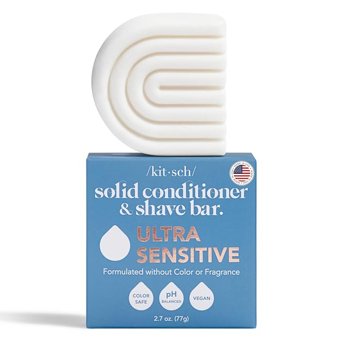 Kitsch 2-in-1 Ultra Sensitive Conditioner Bar & Shaving Soap for Sensitive Scalp & Skin – Moisturizing & Anti-Irritation Bar Soap - Scent Free, 5 Ingredients Only - Made in USA - 2.7oz