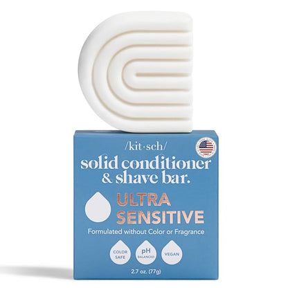 Kitsch 2-in-1 Ultra Sensitive Conditioner Bar & Shaving Soap for Sensitive Scalp & Skin – Moisturizing & Anti-Irritation Bar Soap - Scent Free, 5 Ingredients Only - Made in USA - 2.7oz