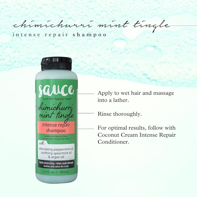 SAUCE BEAUTY Intense Repair Shampoo - Chimichurri Mint Tingle Hair Repair Shampoo - Hydrating Shampoo for Damaged Hair - Paraben and Sulfate-Free Hair Shampoo With Argan & Peppermint Oil (10 Fl Oz)