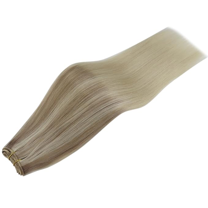 Full Shine Weft Hair Extensions Human Hair Straight Human Hair Bundles For Women Sew In Hair Extensions Color Ash Blonde To Butter Blonde Mix Platinum Blonde 12 Inch 80G