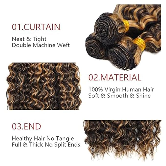 P1B/27 Highlight Curly Bundles Human Hair Two Tone Black and #27 Kinky Curly Bundles Brazilian Human Hair Weave Soft and Silky for Black Women 26 28 30 Inch