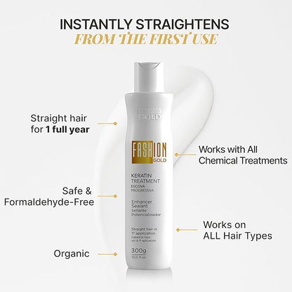 Keratin Hair Treatment, 6 USES per Bottle, Keratina para Alisar el Pelo, Alisado Brasileño Keratina Permanente, Alisados Organicos SIN FORMOL, Nanoplastia, 300 grs