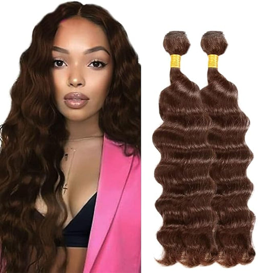 #4 Brown Bundles Human Hair Deep Wave Bundles 30 32 Inch Human Hair Weave 2 Bundle Unprocessed Brazilian Virgin Hair Chocolate Deep Wave Human Hair Extensions