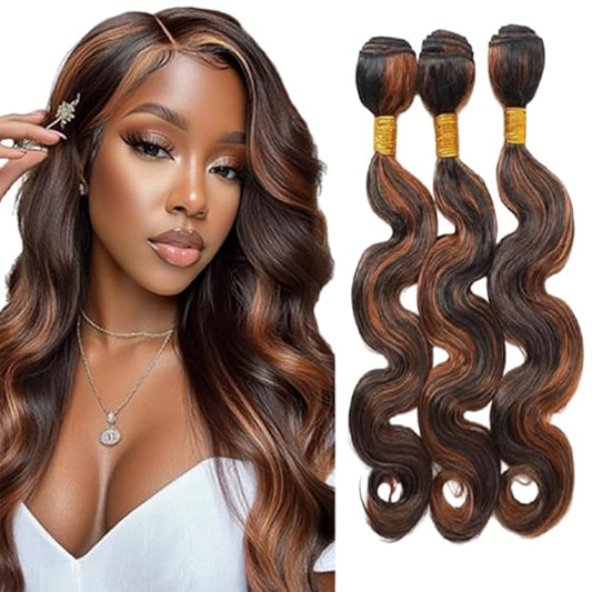 Brown With Highlight P1B30 Body Wave Bundles 1B and Light Brown Body Wave Bundles Brazilian Human Hair Soft and Silky for Women 18 18 18 Inch