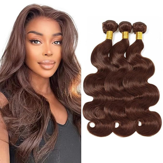 Brown Body Wave Bundle Brown Human Hair Bundles Niegmeag Same Length 3 Bundles 14 14 14 Inch Double Weft Color 4 Body Wave Bundle 300g