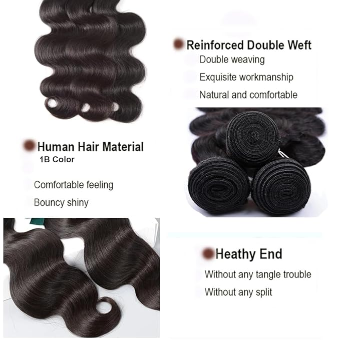 Body Wave Bundles Human Hair Silky Soft Natural Black Human Hair Bundles 22 24 26 Inch Soft And Healthy Unprocessed Remy Hair Extensions Double Weft Bundle Deals