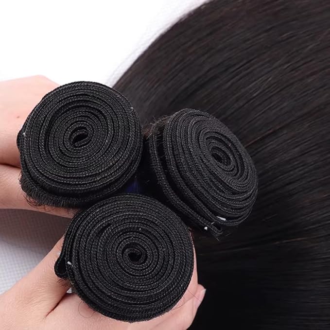 Straight Bundles Human Hair 3 Bundles 24 26 28 Inch Natural Color Double Weft Unprocessed Brazilian Virgin Remy Hair Straight Bundle Silky and Soft