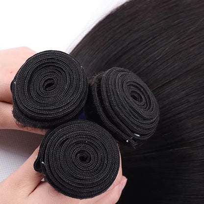 Straight Bundles Human Hair 3 Bundles 24 26 28 Inch Natural Color Double Weft Unprocessed Brazilian Virgin Remy Hair Straight Bundle Silky and Soft