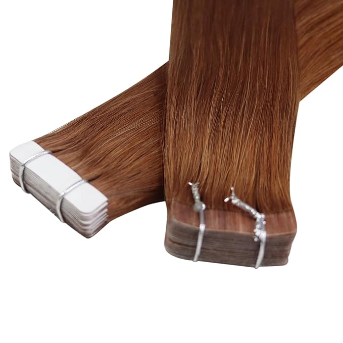 YoungSee Tape in Hair Extensions Copper Tape in Extensions Human Hair 14Inch Tape in Real Hair Extensions Copper Real Hair Extensions Tape in Short Hair Extensions for Women 20Pcs 50G