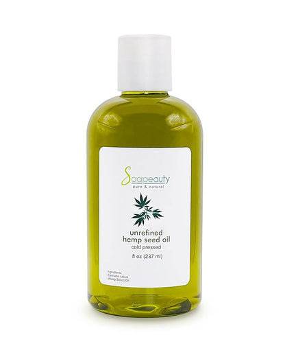 Soapeauty Hemp Seed Oil Unrefined Cold Pressed | Massage & Body Oil | for Skin, Face, Hair, and Soap Making | Carrier for Essential Oils | Rich in Omega Fatty Acids – 8 Fl Oz