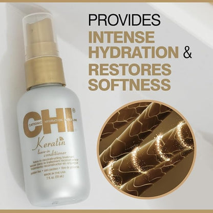 CHI Keratin Leave-in Conditioner, Hydrating Conditioner For Restoring Softness & Preventing Breakage, Great For Daily Use, Sulfate-free, 2 Oz