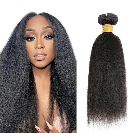 34 Inch Kinky Straight Hair Bundle Natural Black Yaki Straight Human Hair Bundles Grade 8A Brazilian Virgin Remy Hair Extensions Double Weft Real 1B Hair Weave