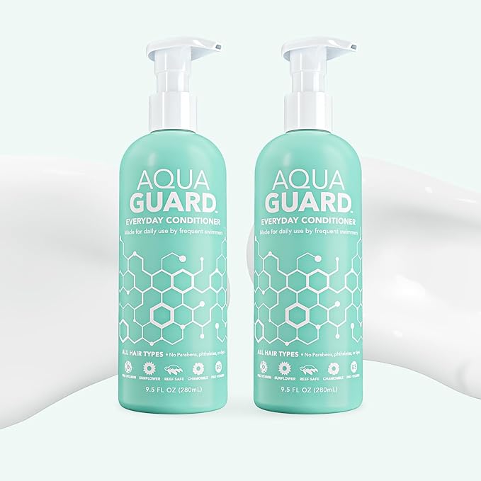 AQUA GUARD Everyday Conditioner for Pool Moms and Swimmers | Softens Hair & Removes Chlorine Damage | Paraben and Gluten Free, Vegan, Color Safe, Leaping Bunny Certified, 9.5 oz (2-Pack)