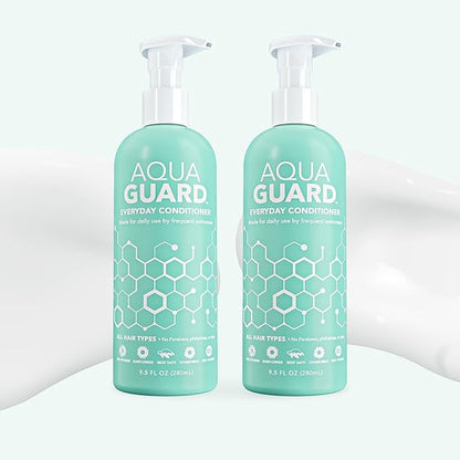 AQUA GUARD Everyday Conditioner for Pool Moms and Swimmers | Softens Hair & Removes Chlorine Damage | Paraben and Gluten Free, Vegan, Color Safe, Leaping Bunny Certified, 9.5 oz (2-Pack)