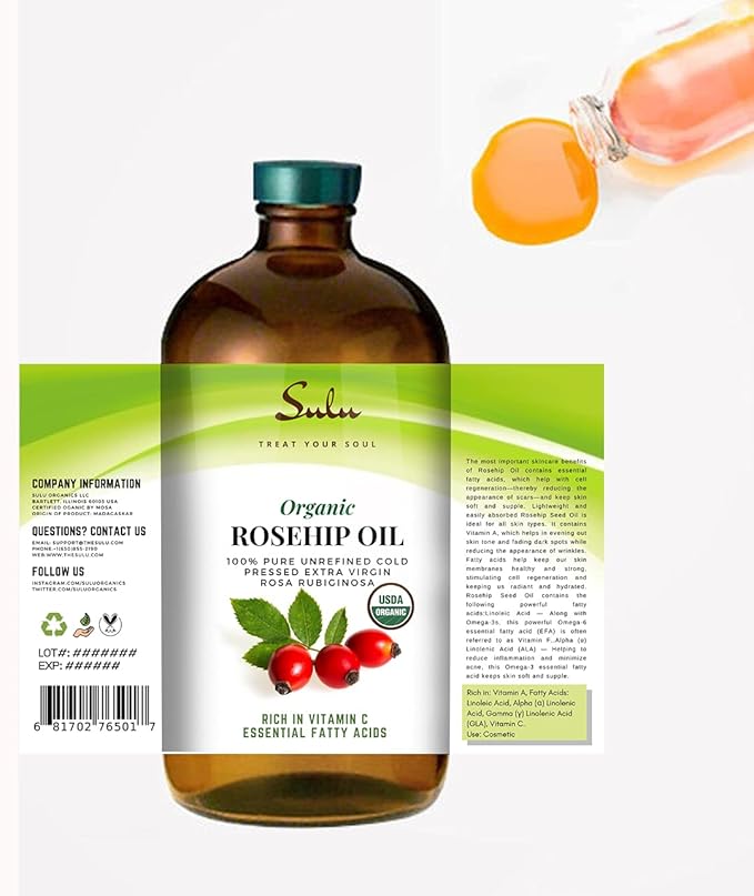 64 FL.OZ- 100% Pure Certified Organic Unrefined Extra Virgin Rosehip Oil