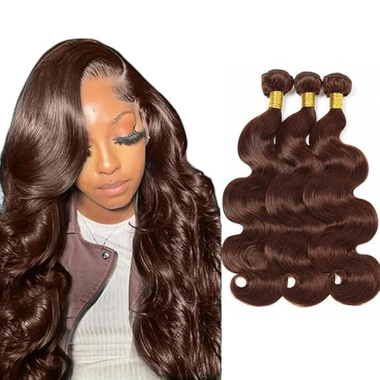 Brown Human Hair Bundles Chocolate Brown Body Wave Bundle Hair Extensions 28 30 32 Inch Brazilian Virgin Remy Hair 3 Bundles Double Weft Real Color 4 Hair Weave