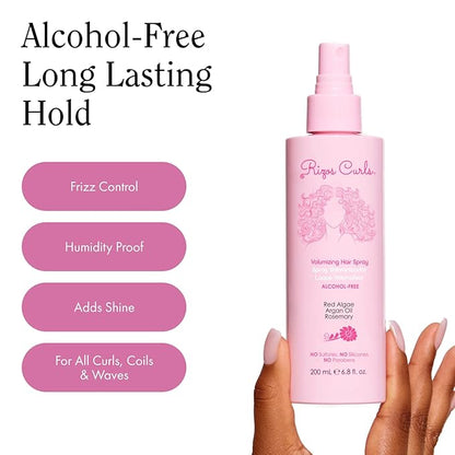 Rizos Curls Alcohol-Free Curl Hair Spray – Flexible Hold, Volume & Frizz Control – Adds Shine & Bounce for All Hair Types Wavy, Curly, Coily 1a–4c – Sulfate, Paraben & Alcohol-Free