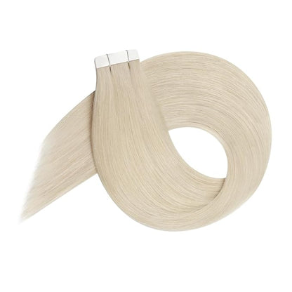 YoungSee Tape in Extensions Platinum Blonde Hair Extensions Tape in Blonde Hair Extensions Real Human Hair Tape in 20 Inch 50g Blonde Tape Extensions 20pcs Invisible Tape in Hair for Wedding