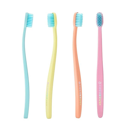 Cocofloss Cocobrush, Ultra-Soft Manual Toothbrush, Dentist-Designed, Gentle on Gums, Made from Recycled Plastic, Rainbow Set, Multipack of 4