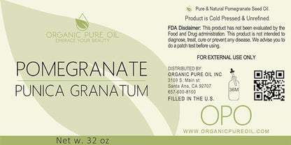 organic pure oil Pomegranate Seed Oil Pure and Organic Sourced From Seed Unrefined, Extra Virgin, Cold pressed 32 OZ for Skin Face Hair Nails Cuticles By Organic Pure Oil