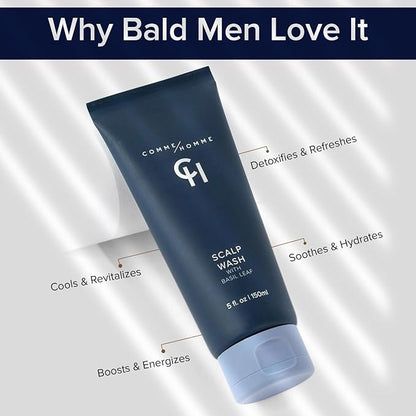 Comme Homme Hydrating Scalp Wash for Bald Men | Gently Cleanses, Soothes & Energizes with Basil, Aloe, Tree Tea & Caffeine | Scalp Wash for Face & Scalp | 5 fl. oz/ 150 ml