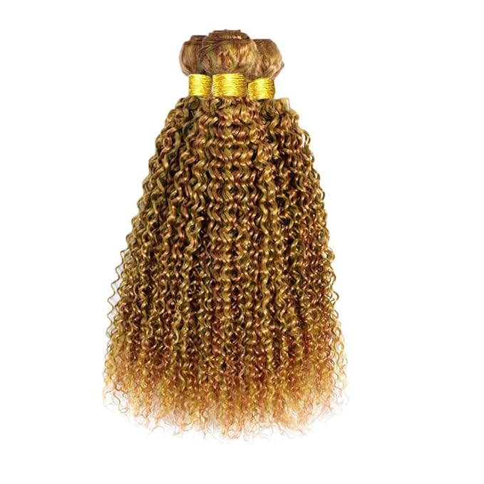 P2730 Curly Wave Bundles: Human Hair Honey Blonde, 16 Inch Unprocessed, Silky Soft Remy Hair Extensions