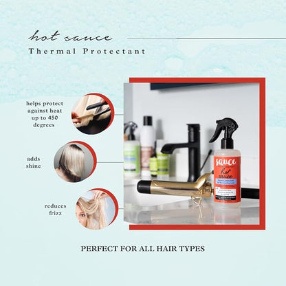 SAUCE BEAUTY Hair Heat Protectant Spray (8 Fl Oz) Hot Sauce Thermal Protectant Spray with Argan Oil, Aloe & Cayenne, Anti Frizz & Adds Shine, Blow Dry & Flat Iron Hair Spray for All Hair Types