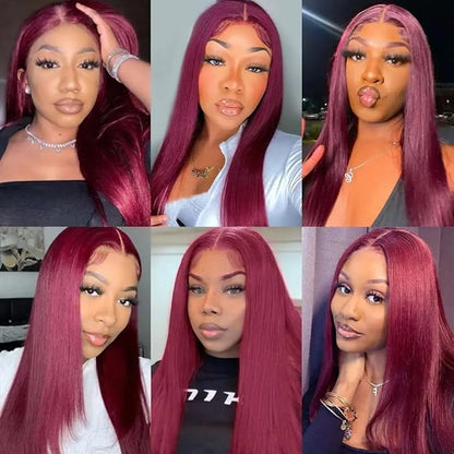 Tape In Hair Extensions 24 Inch HuxoWax 99J Straight Hair Extensions Double Weft Invisible Burgundy VirgIn Soft And Silky Remy Hair