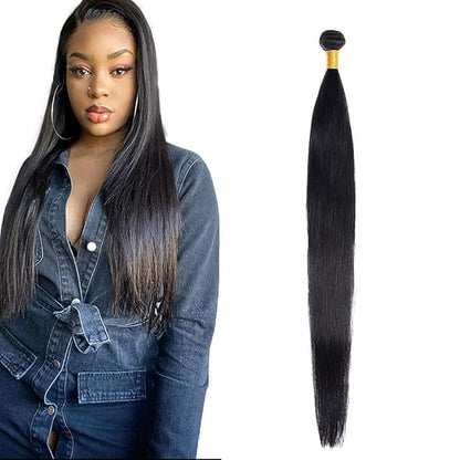 #1B Human Hair Bundles Straight Bundles 34 Inch Unprocessed Brazilian Virgin Hair Weave 1 Bundle 50 Grams Per Bundle Natural Color Bundle Human Hair Extensions