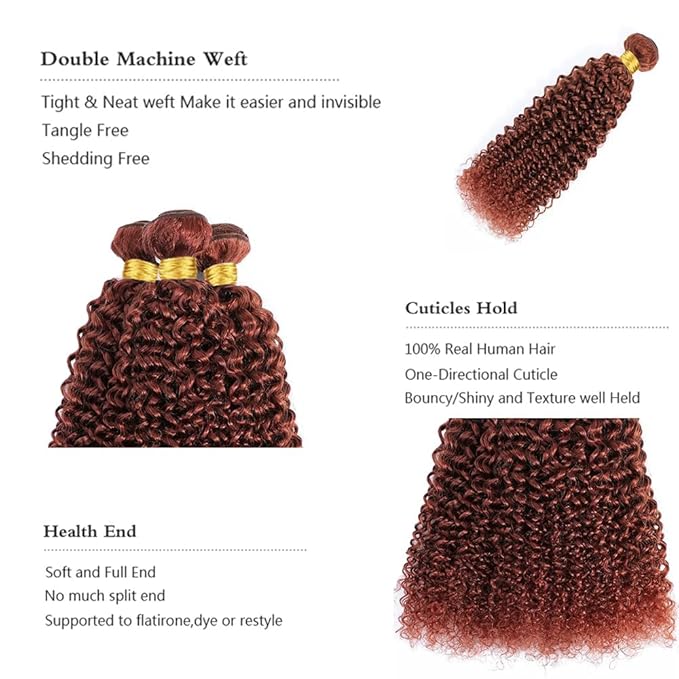Red Brown Bundles Human Hair Kinky Curly Bundles Color 33 Curly 8a Grade Brazilian Human Hair Soft and Silky for Black Women 22 24 26 Inch