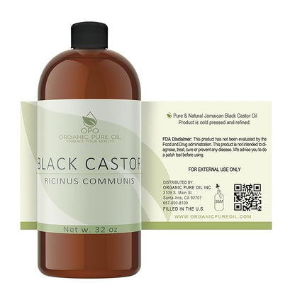 Jamaican Black Castor Oil - 32 OZ Pure, Cold Pressed, Filtered Hexane & Chemical Free, PBA-Free Plastic Caster - Hair Growth, Body, Skin - Brows, Lashes