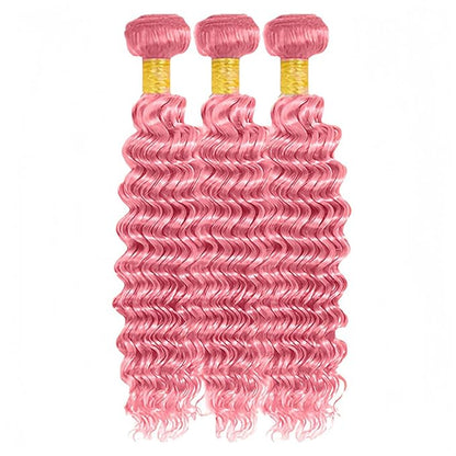 Pink Human Hair Bundles Pink Deep Wave Bundles 20 22 24 Inch Niegmeag Peruvian Virgin Soft and Skily Remy Hair Extensions Light Pink Color 300g