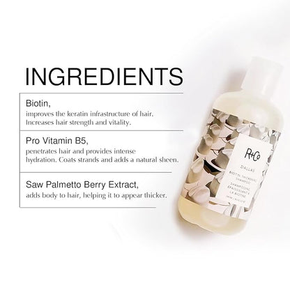 R+Co Dallas Biotin Hair Thickening Shampoo and Conditioner Set (8.5 Oz) + Deluxe Sample (.5 Oz) | For Hair Growth | Sulfate-Free | Vegan + Cruelty-Free |