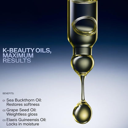 Korean Deep Hydrating Hair Oil for Dry Damaged Hair - Frizz Control, Heat Protectant, Adds Shine, Split Ends Repair - Lightweight Nourishing Oil for Curly, Wavy, Fine, Korean Care, 3.3 Fl Oz