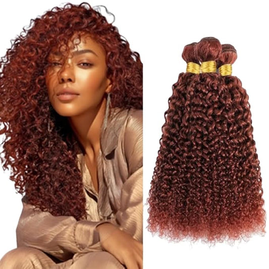 Color 33 Human Hair Bundles Curly Bundles Weave Extensions Double Weft Brazilian Human Hair Soft and Silky for Women 14 16 18 Inch