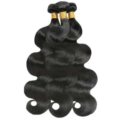 #1B Body Wave Bundles Color 1B Body Wave Human Hair Bundles Double Weft Weave Extensions Brazilian Human Hair Soft and Silky for Black Women 26 26 26 Inch