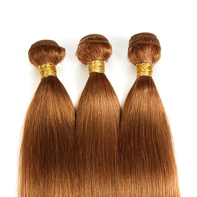 Color 30 Bundles Human Hair Light Brown Straight Human Hair Bundles 14 16 18 Inch Brown Bundles Human Hair Color Silky Soft Unprocessed Remy Hair Extensions #30 Straight Human Hair Bundles