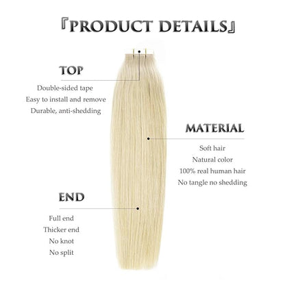 Anrosa Tape In Human Hair Extensions Premium Quality Silky Hair Natural 20 Inch 50g Tape In Hair Extensions Real Remy Human Human Hair 20Pcs