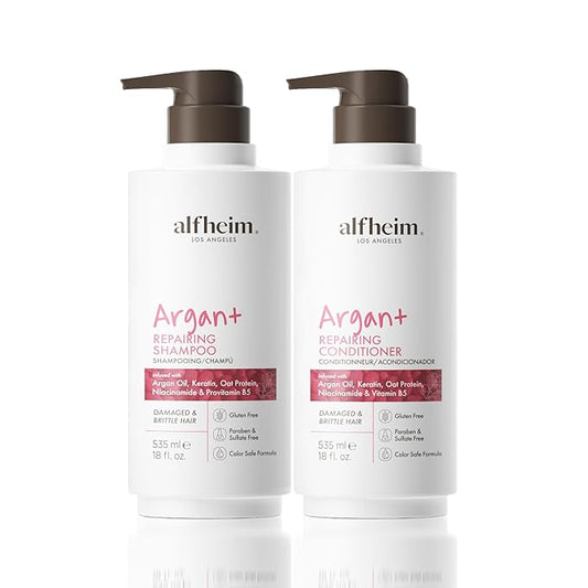 Alfheim Argan Repairing Shampoo & Conditioner | Sulfate-Free, Paraben-Free | Argan Oil, Keratin & Niacinamide for Dry, Damaged, Color-Treated Hair | Moisturizing, Strengthening & Frizz Control|18oz*2