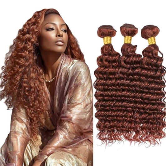 Red Brown Loose Deep Wave Bundles Color 33 Deep Wave Bundles 8a Grade Brazilian Human Hair Wet and Wavy Soft Silky for Black Women 8 10 12 Inch