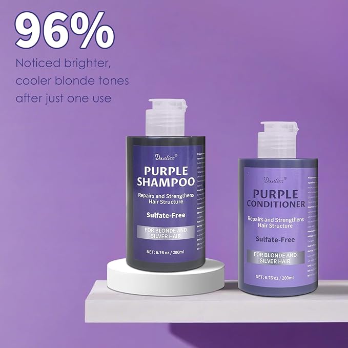 Sulfate-Free Purple Shampoo and Conditioner Set (2-Pack) for Blonde, Gray and Color-Treated Hair, Paraben-Free, Moisturizing, Color-Safe, Enhances Shine & Brightness 7.67 oz