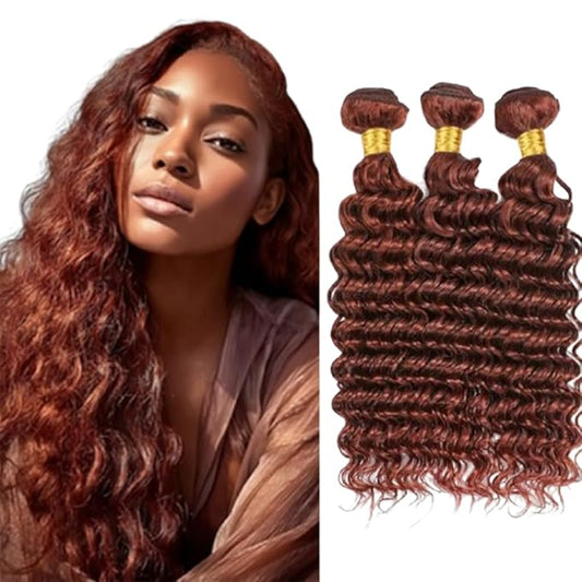 Red Brown Bundles Human Hair Loose Deep Wave Bundles Color 33 Deep Wave 8a Grade Brazilian Human Hair Soft and Silky for Black Women 22 24 26 Inch