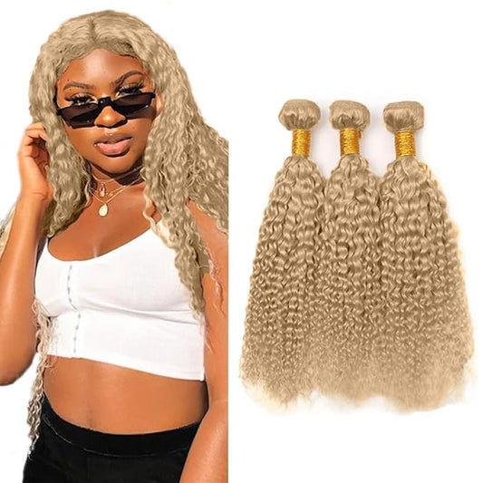 #22 Ash Blonde Bundles Human Hair Water Wave Bundles 30 32 34 Inch Human Hair Weave 3 Bundle Unprocessed Brazilian Virgin Hair Blonde Water Wave Human Hair Extensions 50 Grams/Bundle