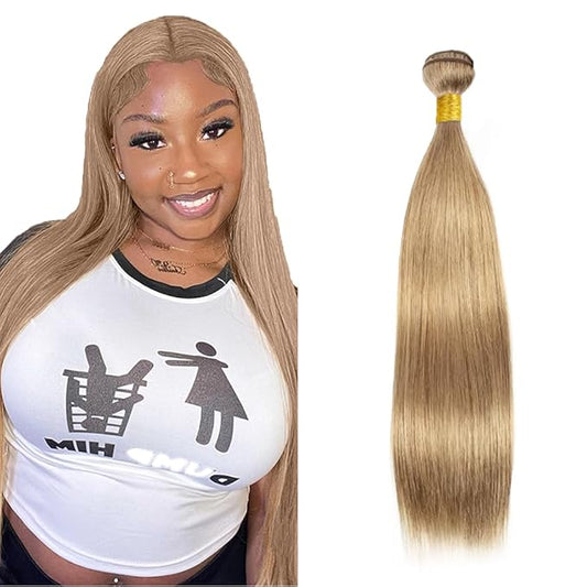 #22 Blonde Bundles Human Hair Straight Bundles 24 Inch Human Hair Weave 1 Bundle Unprocessed Brazilian Virgin Hair Ash Blonde Straight Human Hair Extensions 50 Grams/Bundle