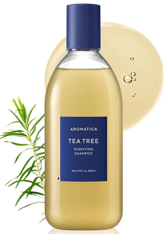 AROMATICA Clarifying Tea Tree Shampoo, Organic Tea Tree Oil, Natural, Dandruff, and Itchy Scalp Care, scalp exfoliator, for Men & Women, include Mint and Peppermint, Sulfate Free, Vegan, 13.5 fl oz