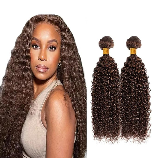 #4 Brown Bundles Human Hair Curly Bundles 22 24 Inch Human Hair Weave 2 Bundle 10A Unprocessed Brazilian Virgin Hair Chocolate Kinky Curly Bundle Human Hair Extensions