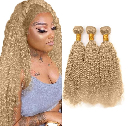 #22 Blonde Bundles Human Hair Water Wave Bundles 28 30 32 Inch Human Hair Weave 3 Bundle Unprocessed Brazilian Virgin Hair Ash Blonde Water Wave Human Hair Extensions 50 Grams/Bundle
