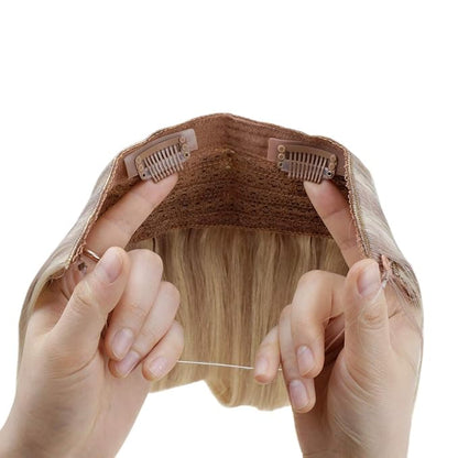RUNATURE Wire Human Hair Extensions, Blonde Hair Extensions Real Human Hair, Headband Fish Line Extension for Women, Straight Remy Natural Hair, 12 Inch 70g #18P613 Ash Blonde Highlights