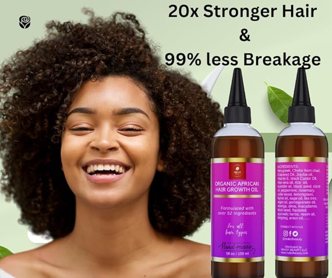 Chebe Hair Growth Oil, 52 in 1 Scalp stimulator for Rapid and Extreme Growth on bald spots, Edges. Thicknens Hair folicles in just couple uses. 5oz/150ml
